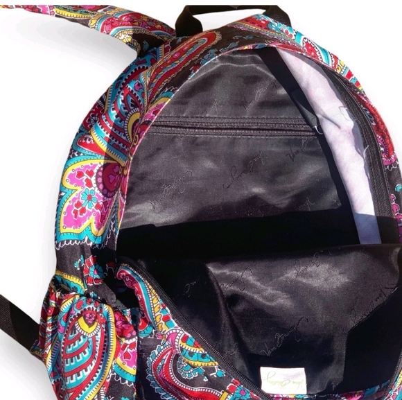 VERA BRADLEY Campus Backpack PETAL Paisley Black Pink Quilted Travel School - Picture 3 of 14